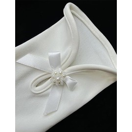 Women's Elegant Bow Pearl Flower Gloves Short Satin Gloves Opera Dinner Party Glove White