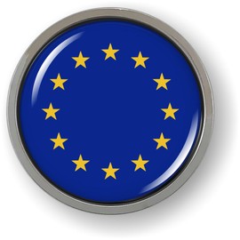 European Union Flag | Flag of The Council of Europe 3D Domed CAR Emblem Badge Sticker Chrome Plastic Round Bezel
