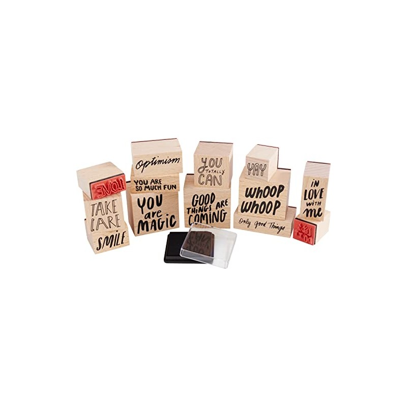 13-Piece Stamp Set with Sayings and Ink Pad