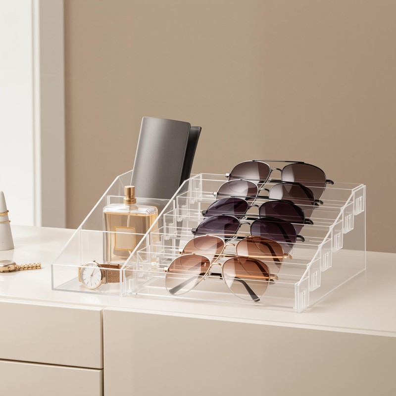 HBlife Sunglass Organizer Clear Acrylic Eyeglasses Display Stand, 6 Tier