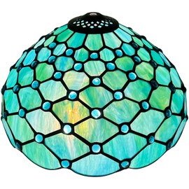 Capulina Tiffany Lamp Shade 12 Inches Wide Accessories Replacement Seagrass Blue Beads Style Stained Glass Lampshade for Table Lamp