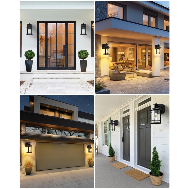 2 Pack Porch Lights with GFCI Outlet, Dusk to Dawn