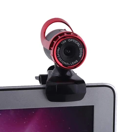 1080P HD Webcam, 360° Rotating Camera with Clip on Stand, Automatic Colour Correction, PC Webcam for PC, Laptop, Desktop (Red)
