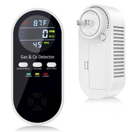 Portable Carbon Monoxide and Gas Detector,Adjustable Light Voice,4 in 1 Plug in Carbon Monoxide Detectors with Temp Humidity Display for Travel Home,Easy to Install(1 Pack)