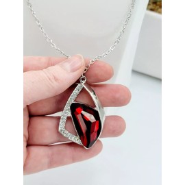 Paparazzi GALACTIC WONDER - RED GEM SILVER NECKLACE - PAPARAZZI 4515 RHINESTONES