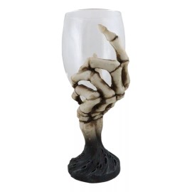 Ebros 6.5"H Gothic Macabre Bone Skeleton Hand Wine Goblet Glass Drink Chalice