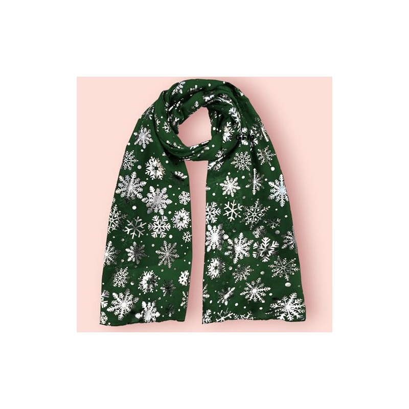 GFM® Christmas Snowflakes Foil Print Scarf - Green - (AT-SNFLK-656-HR)