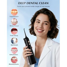 Water Flosser for Teeth Cordless, Oral Irrigator 5 Jet Tips and 4 Modes, Dental Care and Interdental Cleaning, Oral Care, Large Tank, IPX7 Waterproof, for Home and Travel Black
