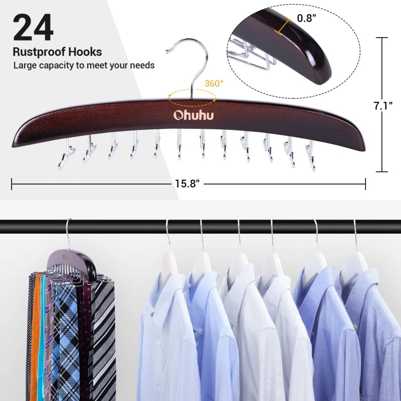 Ohuhu Tie Organizer, Ohuhu 24 Hook Tie Hanger Rack for