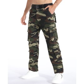 zeetoo Mens Relaxed-Fit Cargo Pants Multi Pocket Military Camo Combat Work Pants GZ03 Green Camo