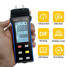 AIOMEST Manometer Manómetro Digital, AI-189B Manometro Presion Medidor de Gasoil Deposito de Presión de Medidor HVAC with Pantalla LCD Grande y 11 Unidades de Medida (±206 kPa/±30 psi)