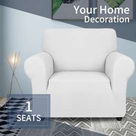 JIVINER Super Stretch Chair Slipcovers with Arms 1-Piece Jacquard Small Checks Living Room Armchair Covers Soft Anti Slip Sofa Couch Furniture Protector for Kids Pets (Chair, White)