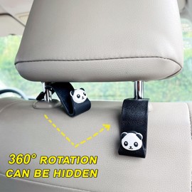 MaPctSy Car Hooks for Purses and Bags Cute Panda Car Seat Headrest Hook Hanger, Universal Vehicle Storage Animal Seat Back Holder (2pcs Panda Head)