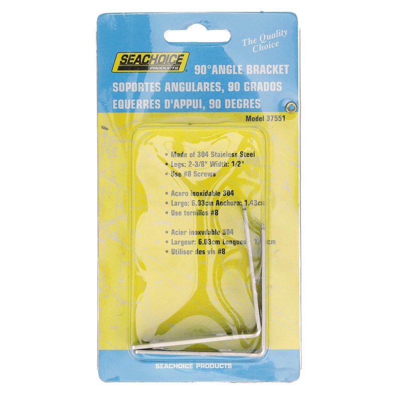 Seachoice Marine-Grade 90-Degree Angle Bracket, Polished 304 Stainless Steel, 2-3/8