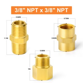 Gasher 15PCS Brass Pipe Fitting, Hex Nipple Brass Tone, Hex Nipple 3/8 Inch NPT