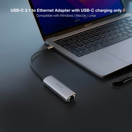 Nanocable 10.16.4603 USB-C 3.1 to RJ45 Adapter with PD 100 W, USB-C/M, Aluminium, Grey, 18 cm