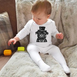 Azeeda 6-12 Month 'Pug with Top Hat' Baby Romper Jumpsuit/Sleep Suit (SS00079784) White