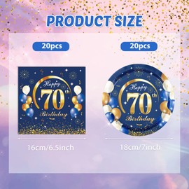 40PCS 70 th Birthday Decorations For Men Navy Blue and Gold Happy Birthday Party Decorations Include Plates Napkins for 70th Birthday Anniversary Party Supplies Decor