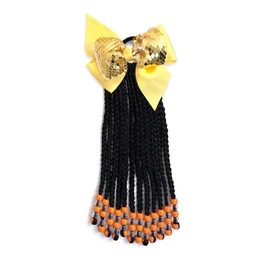 Kids Hair Accessories For Girls Kids Braided Ponytail Extension With Beads Braids Hair Extensions For Kids Pony Beads Synthetic Crochet Braids Hair(9 Inch(12 Stands), Orange&Transparent)