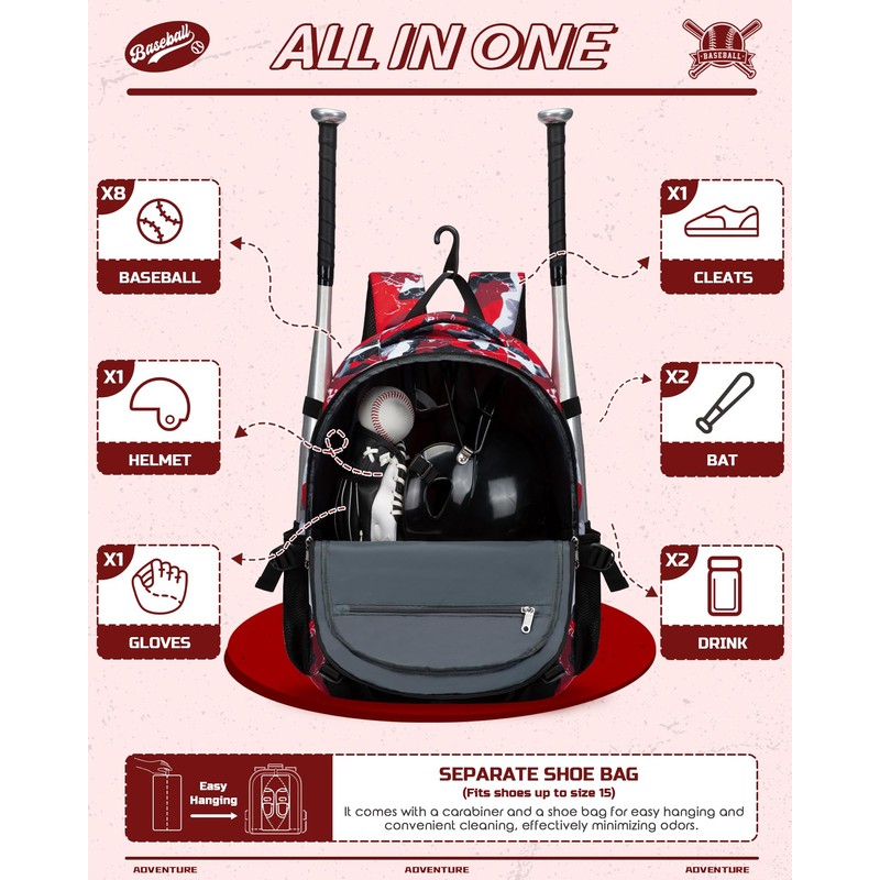 FOKDUVB Baseball Softball Backpack for Kids Boys Girls 6-8 8-12