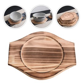 UPKOCH 2pcs Korean Dolsot Stone Bowl Wood Base Bibimbap Bowl Wood Mat Hot Pot Trivet Underliner Casserole Pot Tray Heat Resistant Coaster for Home Dolsot Pot 21.4 * 17.4 * 1.6cm