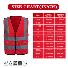 AYKRM 12 Colours Safety Vest, Reflective Safety Vest with Reflective Strips, Work Vest, red, XS