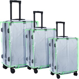 3 Pieces Clear Luggage Cover PVC Suitcase Luggage Protector Waterproof Cover(Fluorescent Green Border,Regular Style)