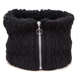 Anes p726 Ultra Fuwamoko Knit Neck Warmer, Cable Knitting, Zipper, Hair Style, Supports Makeup Collapse, Plain, Lined Boa, Cold Protection, Women's, Winter, Black