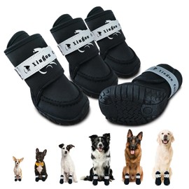 XIUGOU CARE Dog Shoes for Small, Medium and Large Dogs - Waterproof for Rainy Days, Fit for Winter Snow and Hot Summer Roads, with Anti-Slip Soles for Indoor Hard Floors (Black, Size 1)