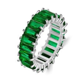 Fuqimanman2020 Cubic Zirconia Emerald Cut Eternity Ring Colorful Eternity Rainbow Ring Multi Color Gemstone Bands Ring Jewelry Gift-Green size9