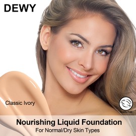 FV Waterproof Liquid Foundation, Dewy Finish Long Lasting Lightweight Medium Coverage Face Makeup for Normal & Dry Skin, Cruelty Free, Classic Ivory, 30ml