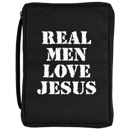 Real Men TD Bible Case PU Fabric with Zipper Closure Protective Book Cover for A4 A5 A3 Sizes Jesus LoverSize: LARGE , Color: Black/White