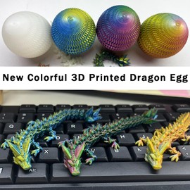 4PCS 3D Printed Dragon Eggs with Dragon Inside, Mini Mystery Dragon Egg Articulated Crystal Dragon Fidget Toy, Surprise 3D Printed Animals Toy Set (4-Piece Set-E)
