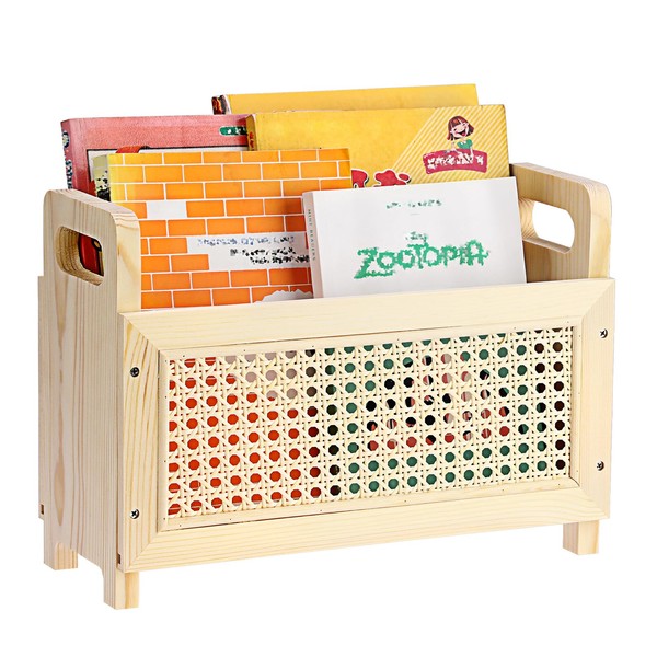 BTSKY Wooden Magazine Rack with Built-in-Handle, Desktop Magazine Holder Modern