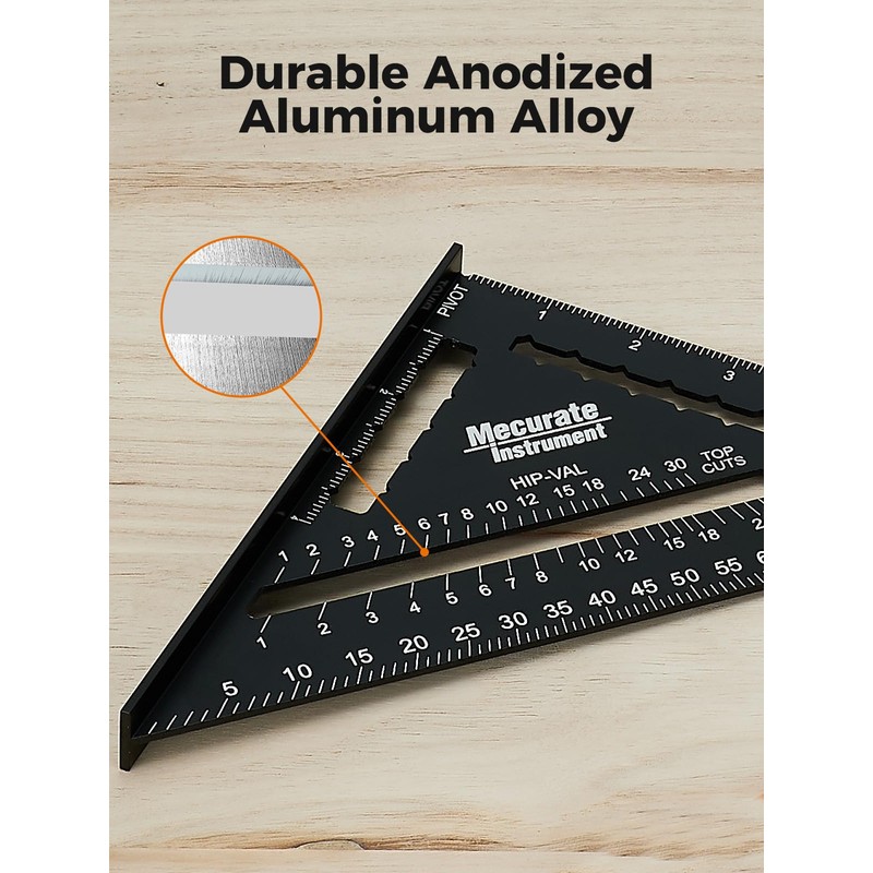 Mecurate 7 Inch Heavy-Duty Aluminum Alloy Triangle Rafter Square, Durable