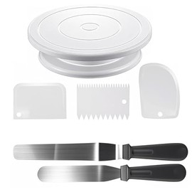 WADY Kit de Decoración de Pasteles, con Base Giratoria de 28 cm 2 Espátulas de Acero Inoxidable 3 Raspadores para Glaseado Herramientas Profesionales para Repostería Postres y Decoración de Tartas