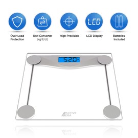 Active Era Digital Body Weight Scale - Ultra Slim High Precision Bathroom Scale with Tempered Glass, Step-on Technology and Backlit Display - Body Weighing Scale 180kg / 400lb (lbs/Stone/kgs)