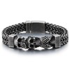 Men's Stainless Steel Three Wise Skulls Bracelet, Heavy-Duty Woven Wheat