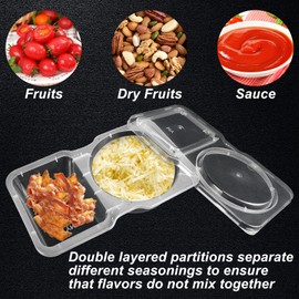 KFAREJGOAE Two Compartment Containers with Lids Little Snack Containers Divider Containers for Condiments Dressing 15 Count