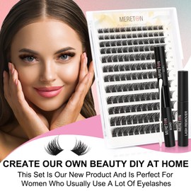 DIY Eyelash Extensions Kit,Lash Clusters Tweezer, Cluster Lashes Bond And Seal, Clusters Lash Glue Remover Easy To Apply DIY Lash Extensions at Home D Curl 8-16mm Mix By MERETON (CAMRT03)