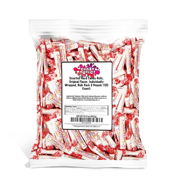 CrazyOutlet Smarties Hard Candy Rolls, Original Flavor, Individually Wrapped, Bulk Pack 2 Pounds (120 Count)