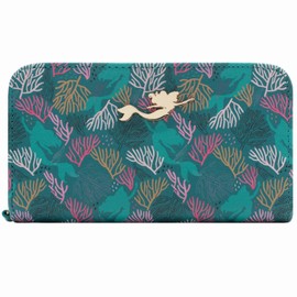 Sea Adventure The Little Mermaid Ariel Swimming in Coral Purse Clutch for Phone, Coin Pocket & Card Holder, Green, Green, Casual