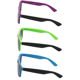 OWL 3 Pairs Vintage Two Tone Sunglasses Smoke and Mirror Lens Purple, Green, Blue