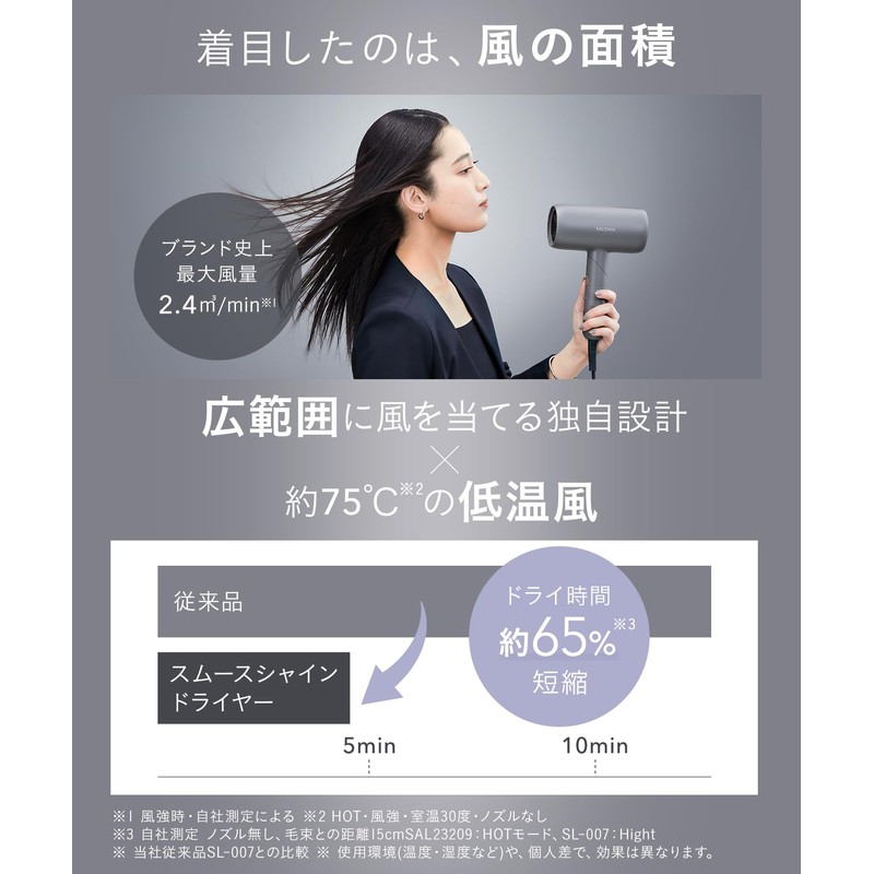 SALONIA Smooth Shine Dryer, Large Airflow, Quick Drying, Lightweight, Pink