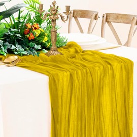Cheesecloth Table Runner, 30x165 Inch Boho Gauze Cheese Cloth Table Runner, Gauze Rustic Table Runner for Wedding Shower Decorations(Yellow)