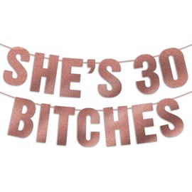 JunyRuny 30th Birthday Banner- Rose Gold Glitter , 30th Birthday Party Decorations for Women, 30th Birthday Decorations for Her, Dirty Thirty Birthday Decor, Funny 30th Birthday Sign, 30th Birthday Gifts for her