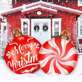 Wlicon 2 Pcs 32 Inch Christmas PVC Inflatable Balls, Giant Inflatable Christmas Balls Decorations Inflatable Ornaments Balls Outdoor for Xmas Holiday Outdoor Indoor Yard Porch Decoration