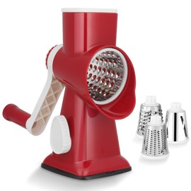 Dreamhigh Cheese Grater with Crank, Vegetable Cutter, 3 Stainless Steel Interchangeable Drum Blades, Manual Drum Grater, Vegetable Slicer, Strong Suction Effect, Ideal for Cucumbers, Cheese Nuts
