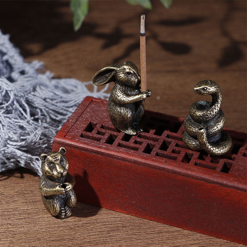 12Pcs Incense Holder Retro Zodiac Household Alloy Home Decoration for