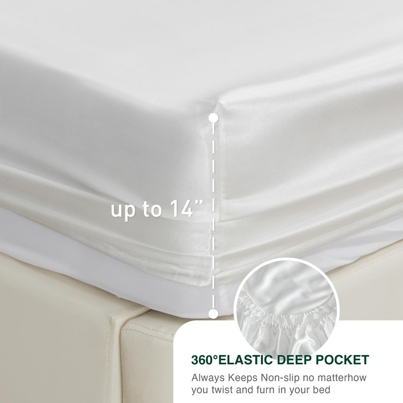 Love's cabin Satin Queen Sheets Set - 4 Piece White
